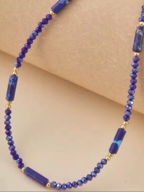 Blue Beaded Women's Necklace - Lapis-Style Beads